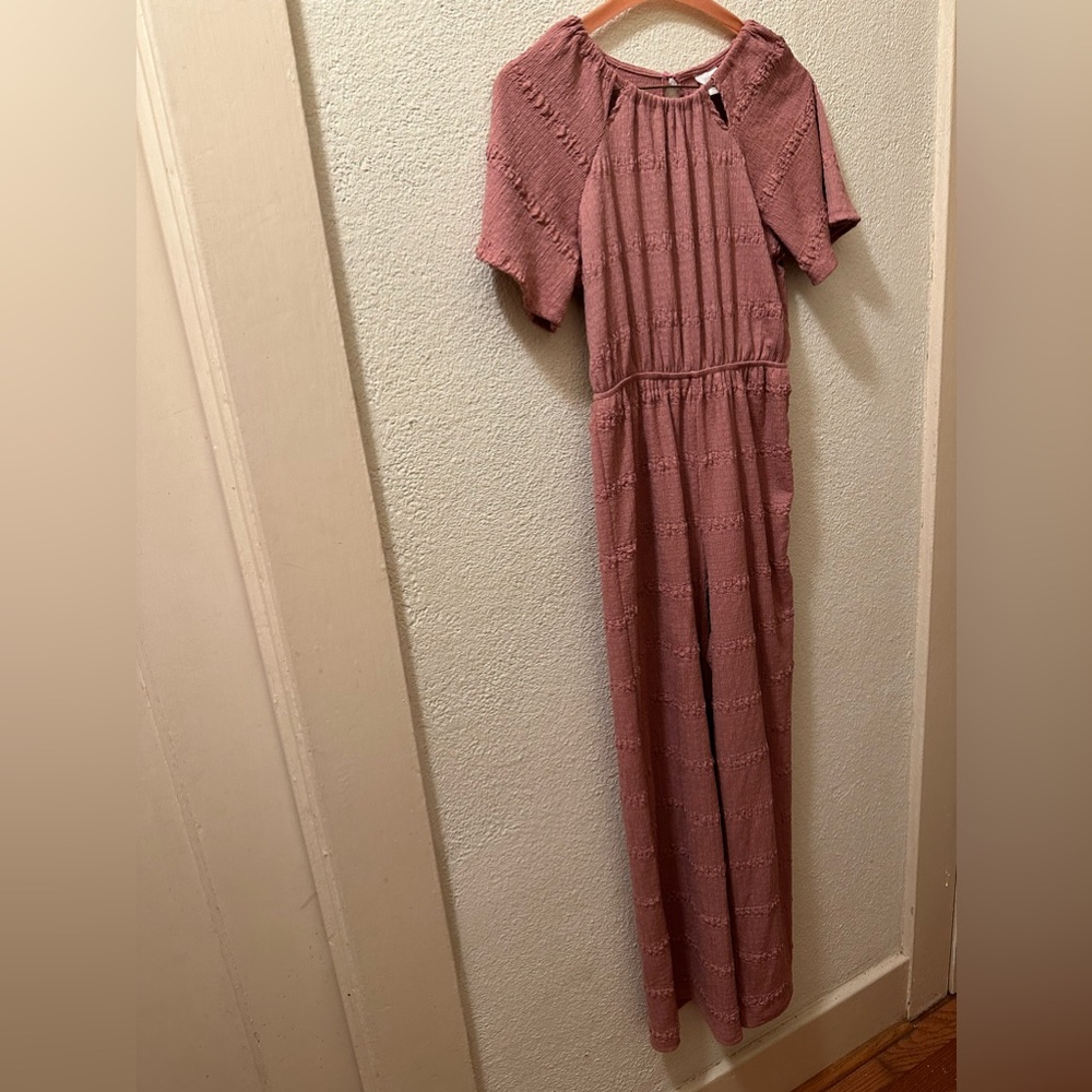 Zara Jumpsuit Girl Tea Rose Textured Material Short Sleeve Keyhole Back Sz 13/14